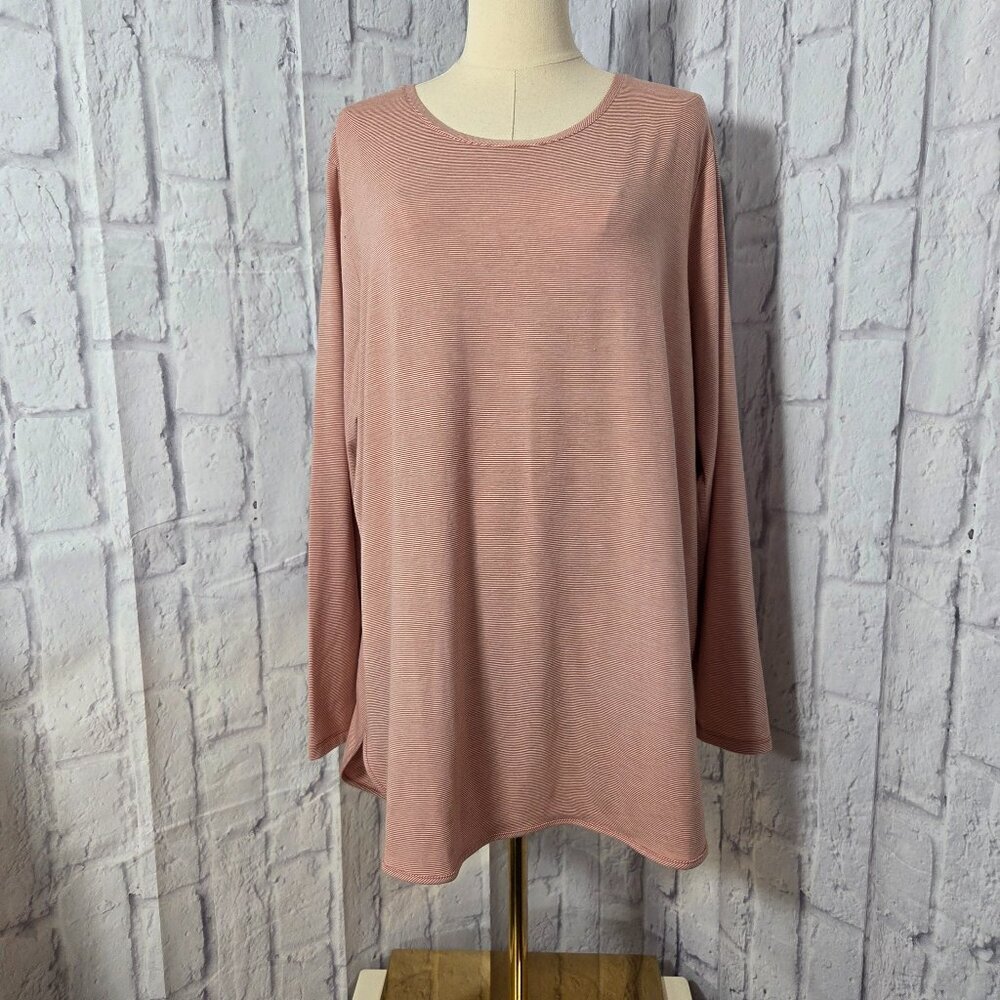 Lands' End Red White Stripe Longsleeve Crewneck Cozy Casual Tee Size 1X